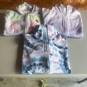 Lot of 3 Total Abercrombie Kids Tie-Dye Hoodies - Pastel and Blue